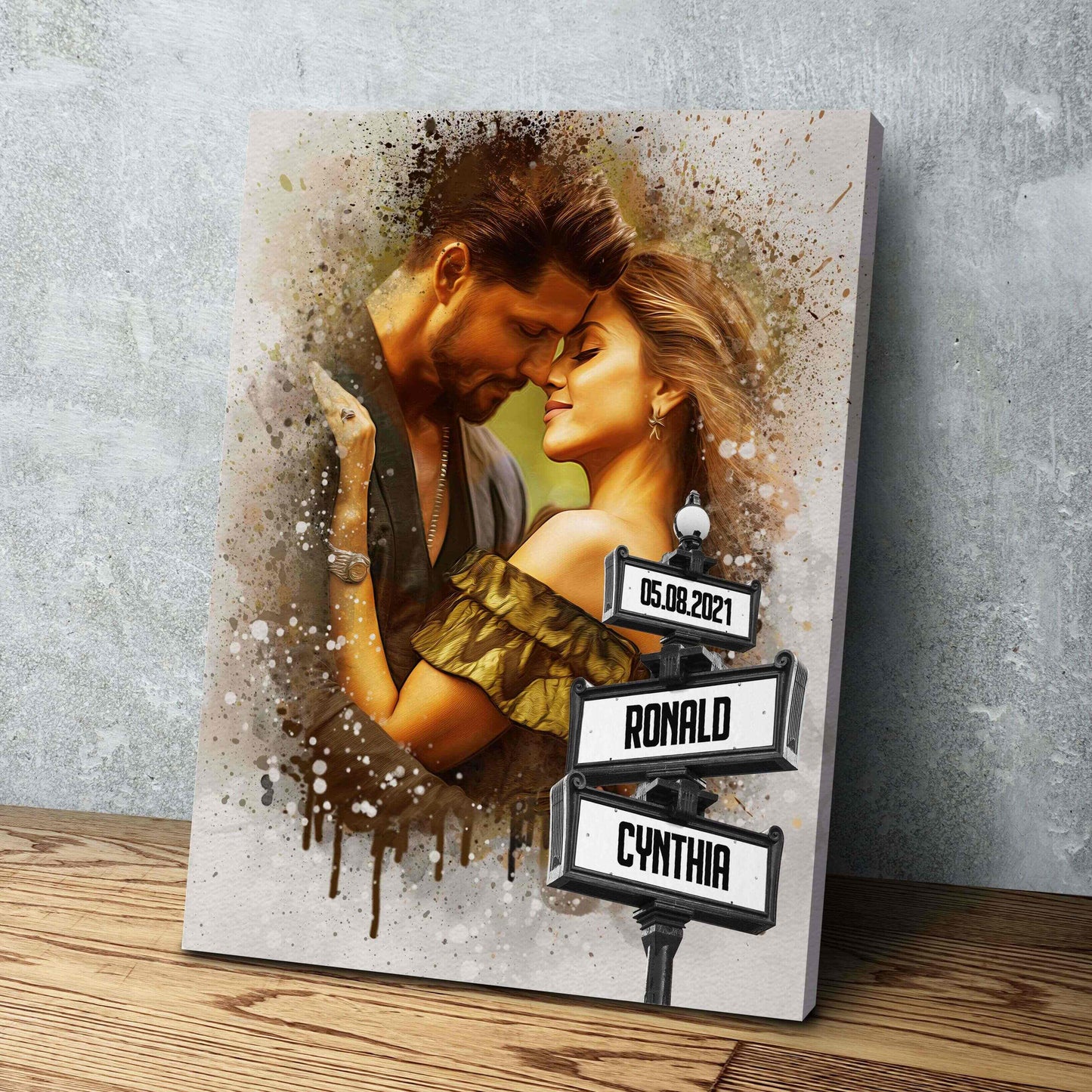 POC Couples Portrait with name — canvas detail showing print quality and texture
