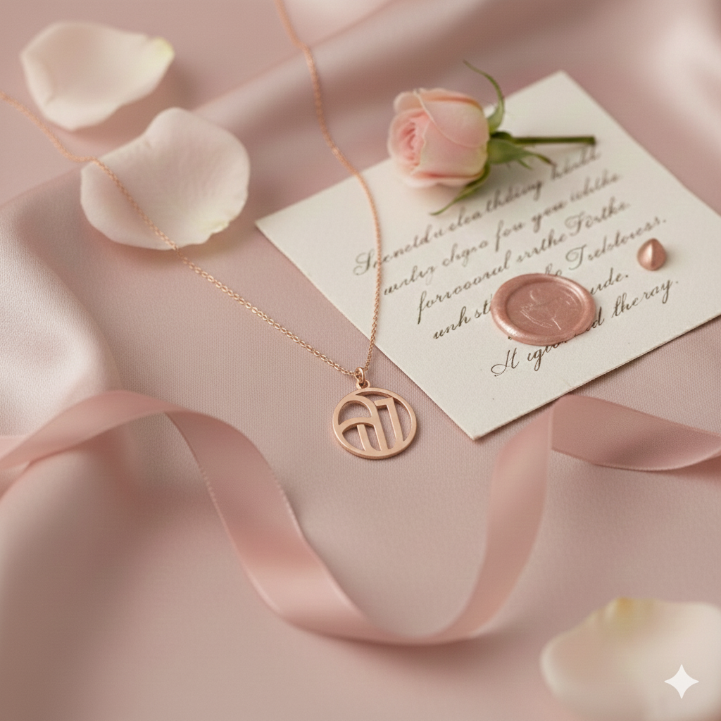 rose gold necklace on soft pink backgroun