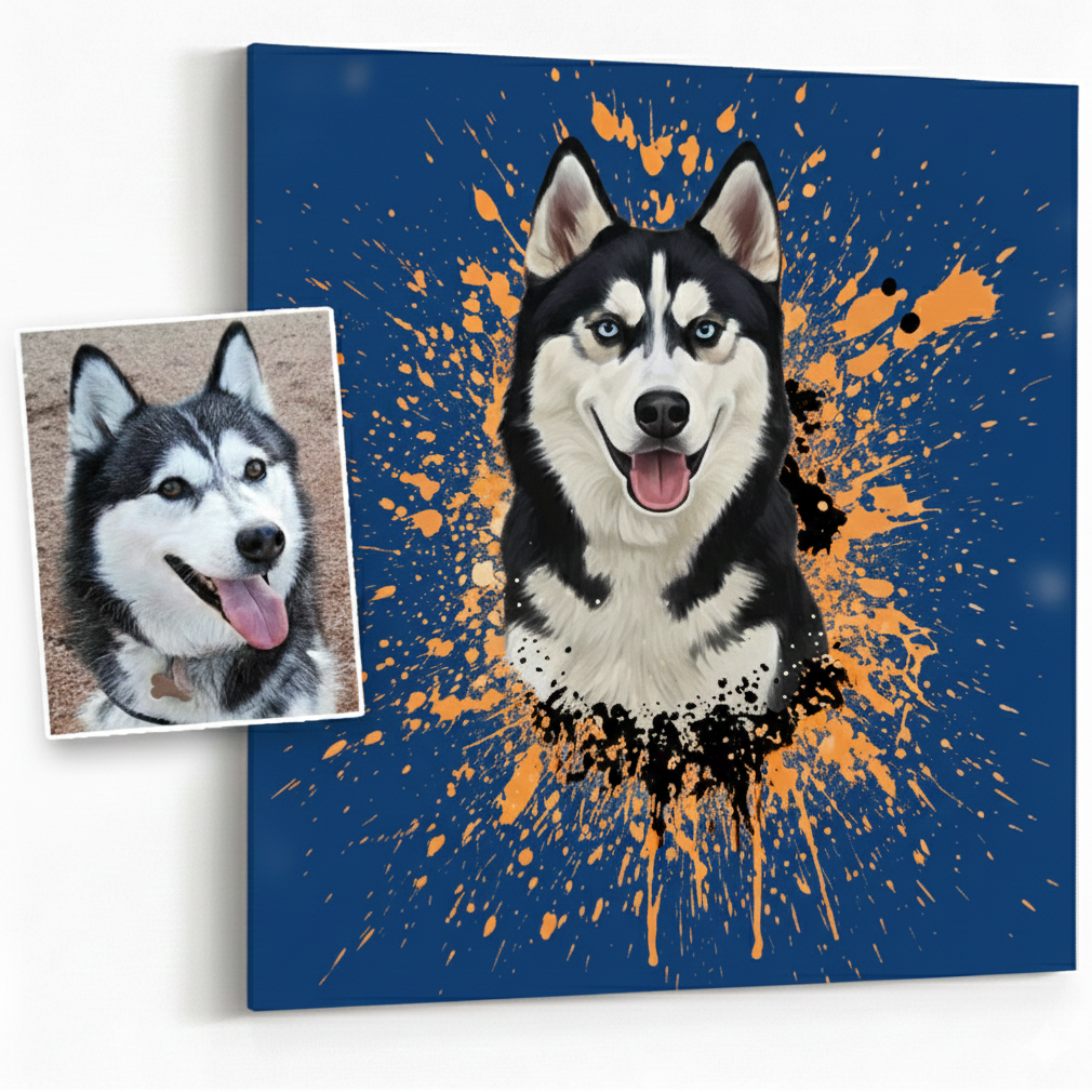 Splash/splatter style painting of husky