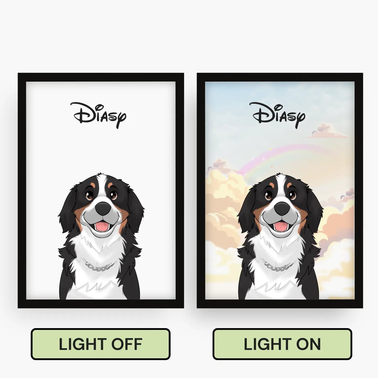 Glowing Keepsake Custom LED PhotoFrame — multi-pet portrait option, showing two pets on one canvas