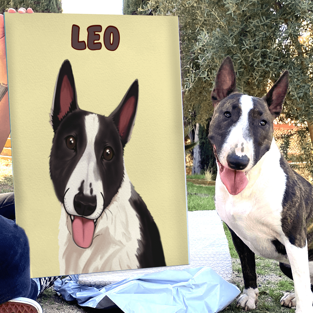 POC Hand Drawn Pet Portrait — canvas wall display in modern living room setting