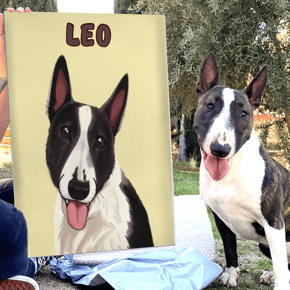 POC Hand Drawn Pet Portrait — canvas wall display in modern living room setting