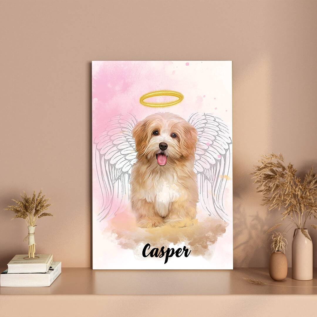 Memorial Keepsake Canvas — personalized pet memorial canvas with name, dates, and portrait