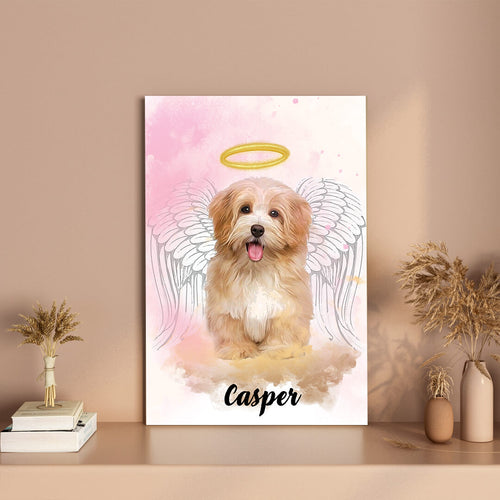 Memorial Keepsake Canvas — personalized pet memorial canvas with name, dates, and portrait