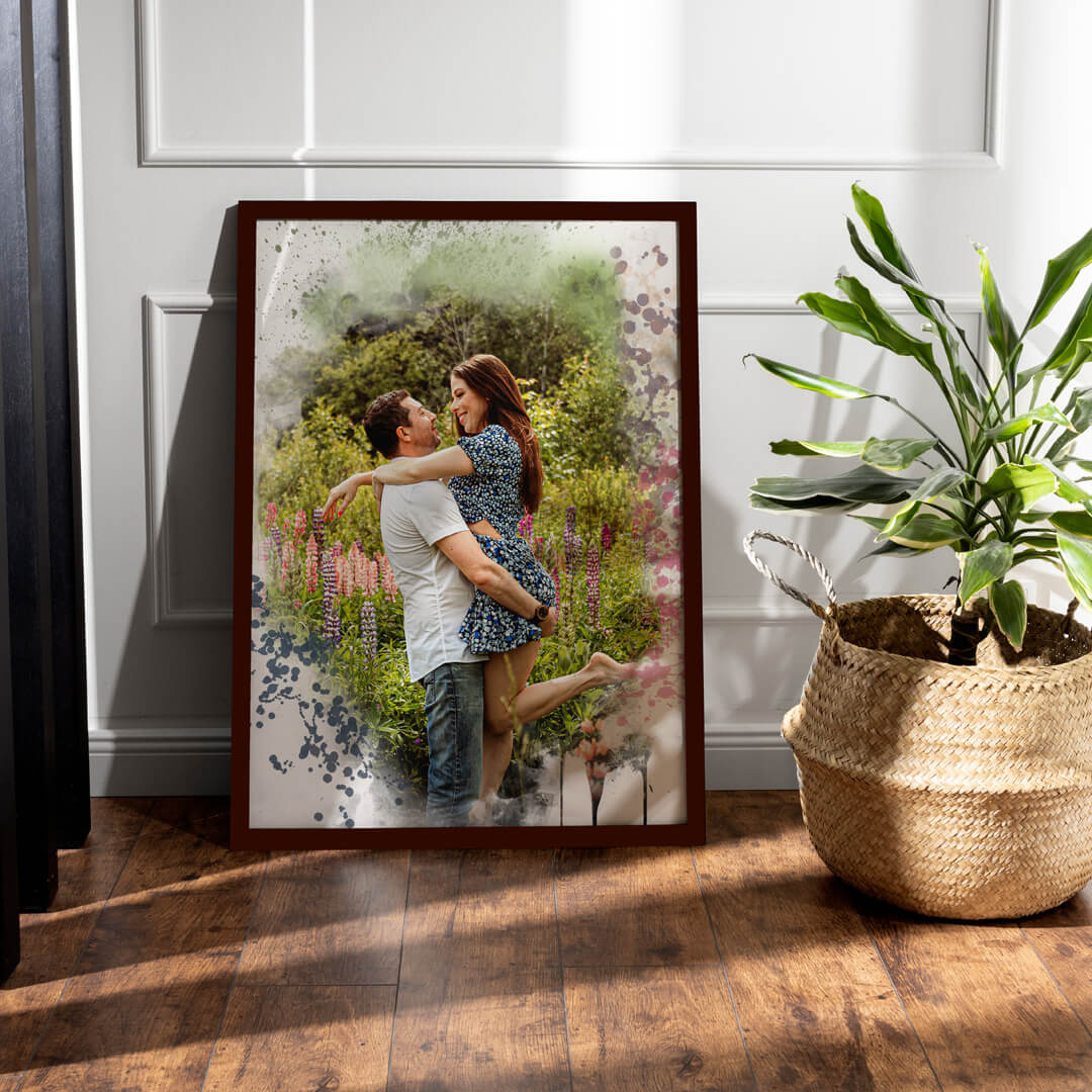 Personalized Couple Portrait - A Thoughtful, Meaningful Gift for Your Partner — back of canvas showing solid wood frame and hanging hardware