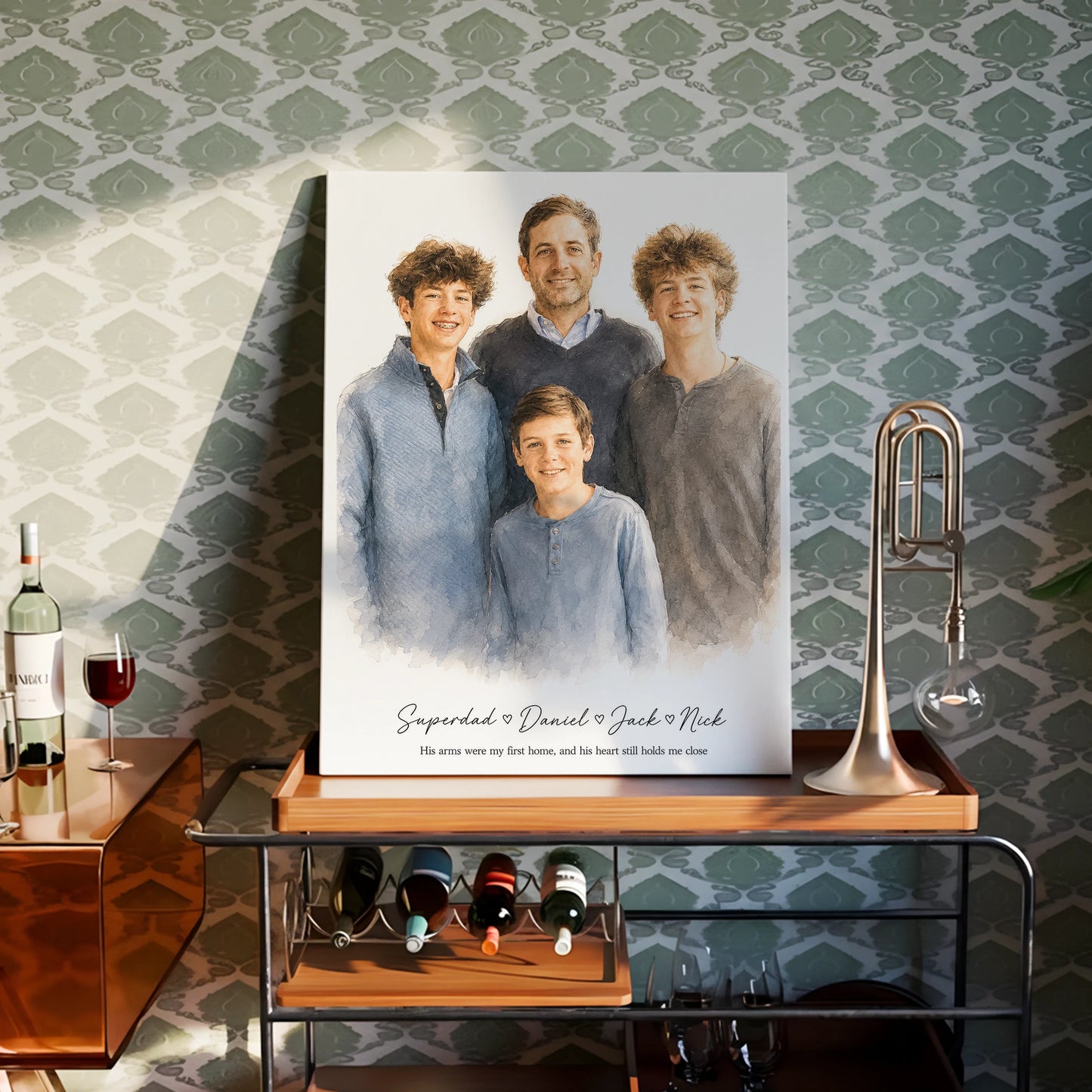 Personalized Father's Day Watercolor Portrait | Hand-Drawn Custom Art