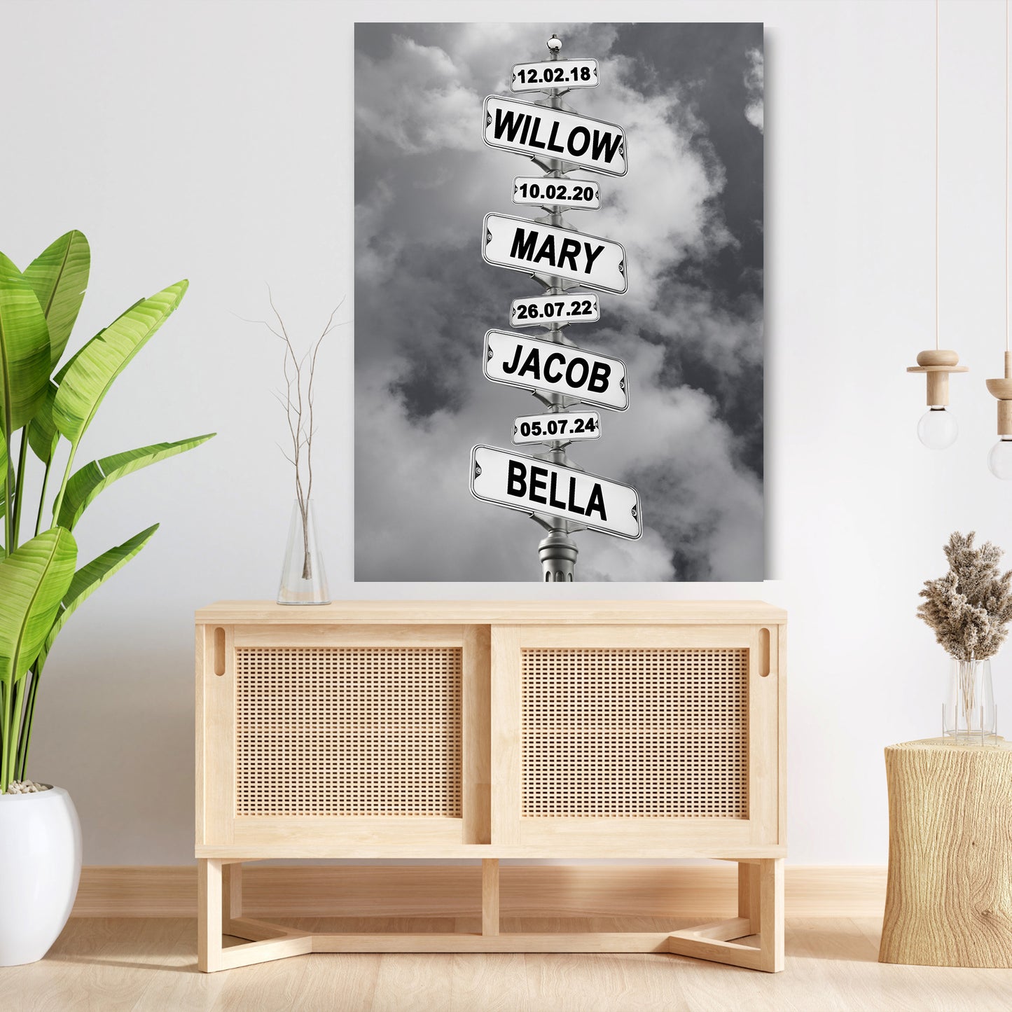 POC Street Sign Family Canvas — back of canvas showing solid wood frame and hanging hardware