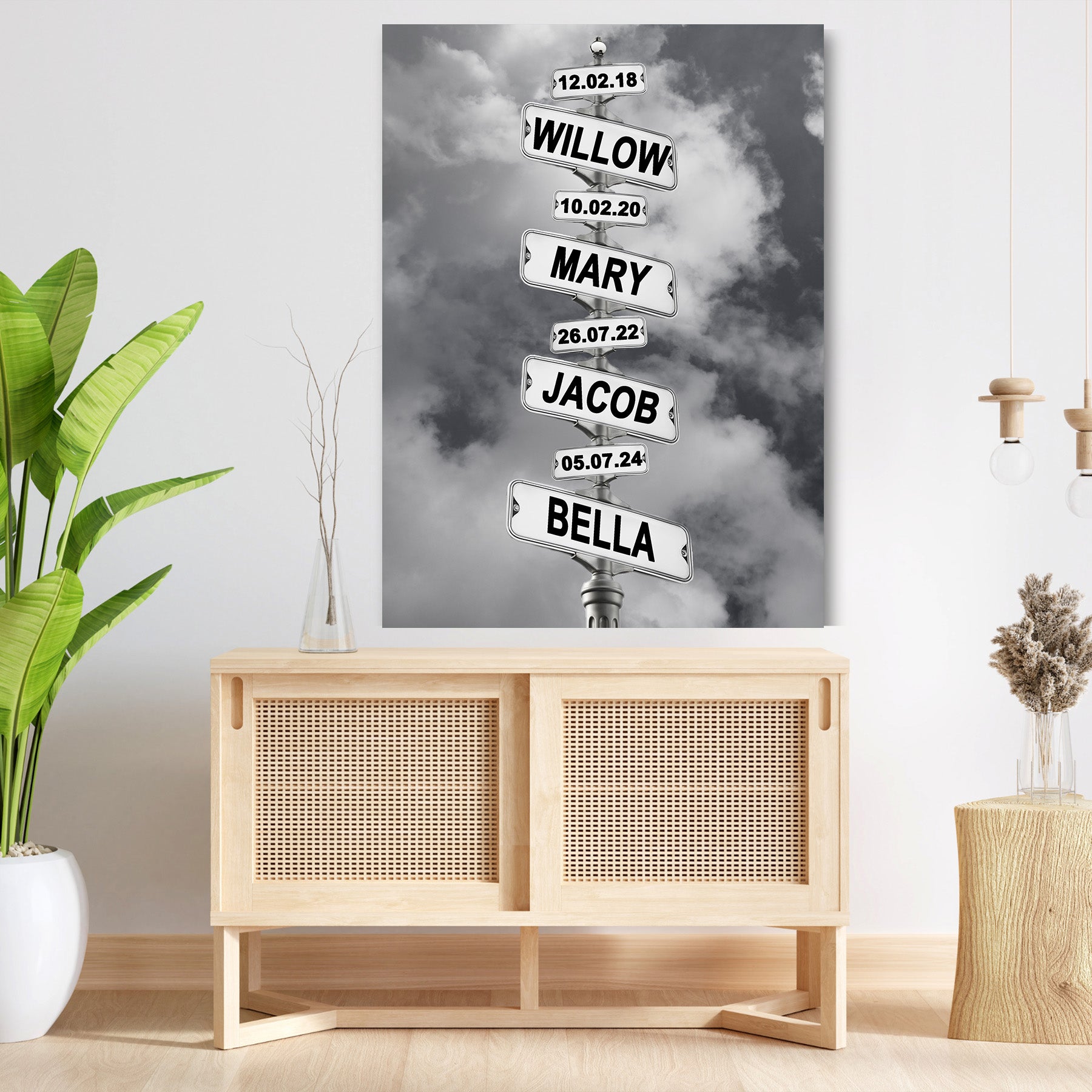 POC Street Sign Family Canvas — back of canvas showing solid wood frame and hanging hardware
