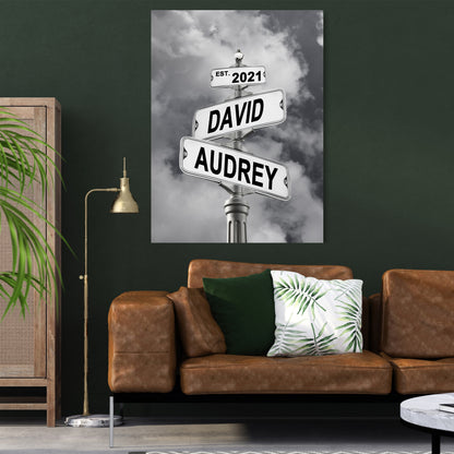 POC Couples Personalized Multi name Canvas — personalized couple portrait canvas with names and date