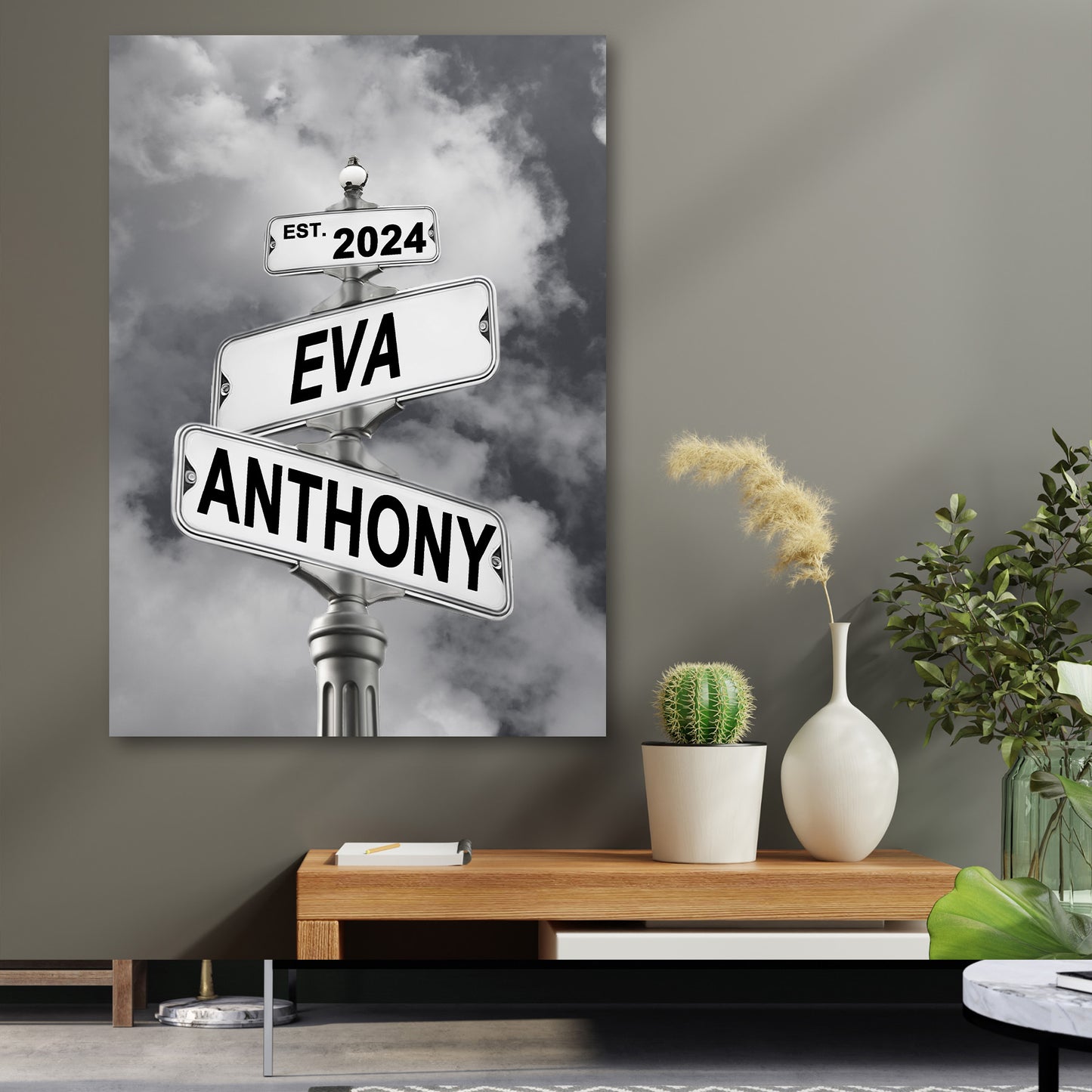 POC Couples Personalized Multi name Canvas — back of canvas showing solid wood frame and hanging hardware