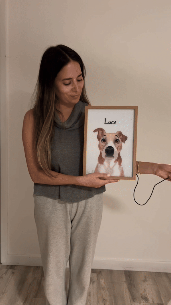 Glowing Keepsake Custom LED PhotoFrame — example showing different background color options for pet portrait