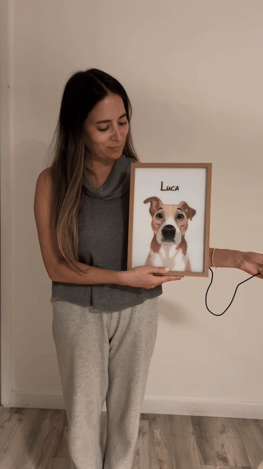 Glowing Keepsake Custom LED PhotoFrame — example showing different background color options for pet portrait