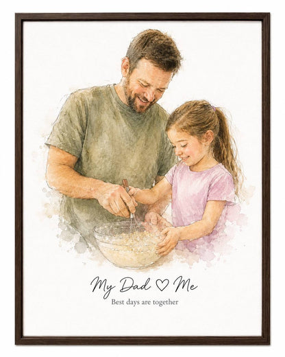 Personalized Father's Day watercolor portrait - dad sharing ice cream with child