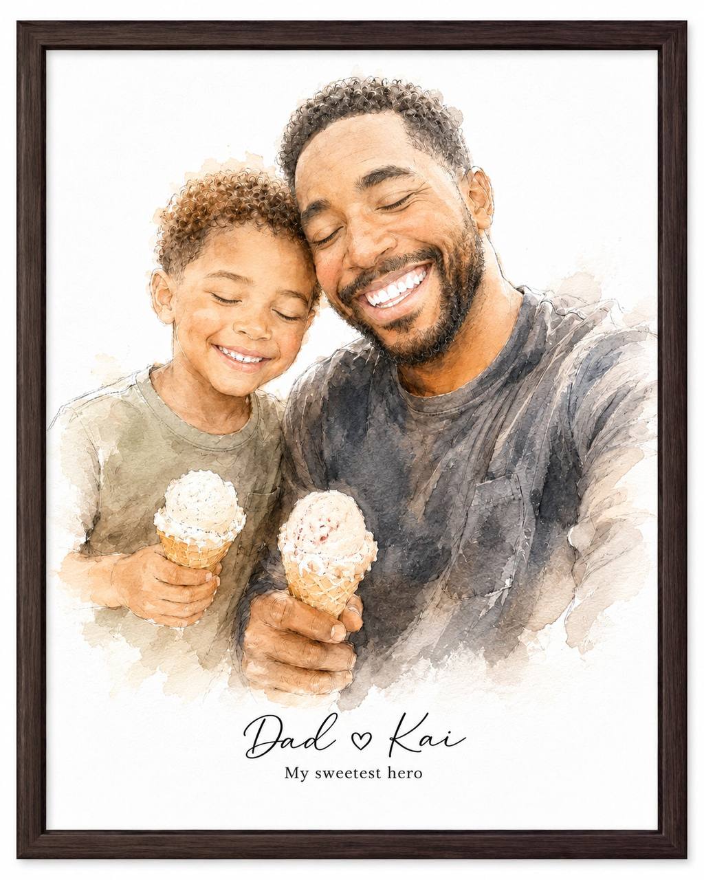 Custom Father's Day watercolor portrait - dad giving piggyback ride
