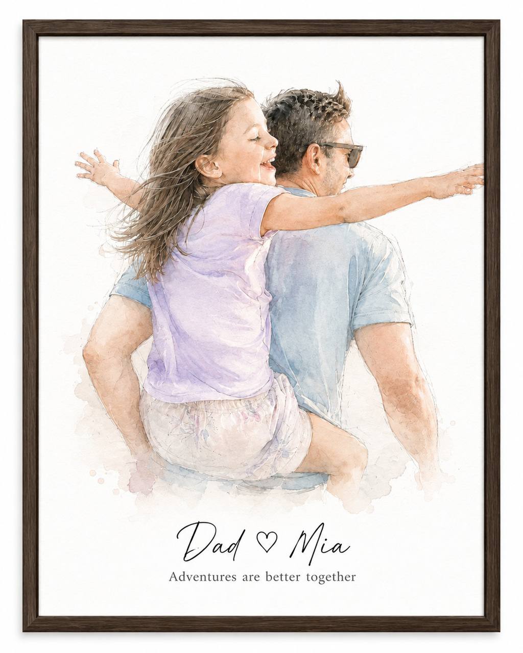 Hand-drawn Father's Day watercolor portrait - dad baking with child