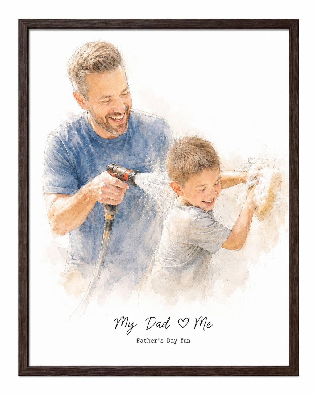 Personalized Father's Day watercolor portrait - dad reading with child