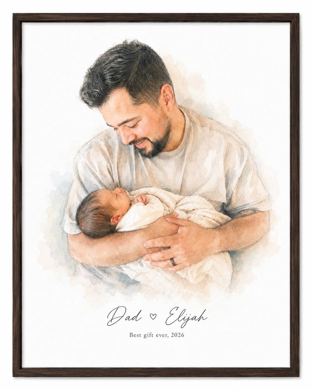 Hand-drawn Father's Day watercolor portrait - hiking adventure