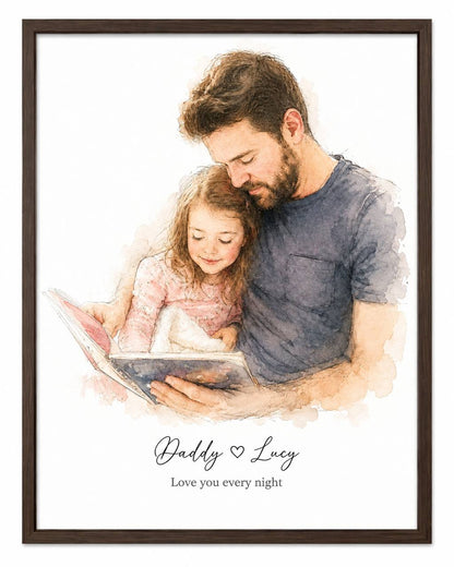 Personalized Father's Day watercolor portrait - dad holding newborn