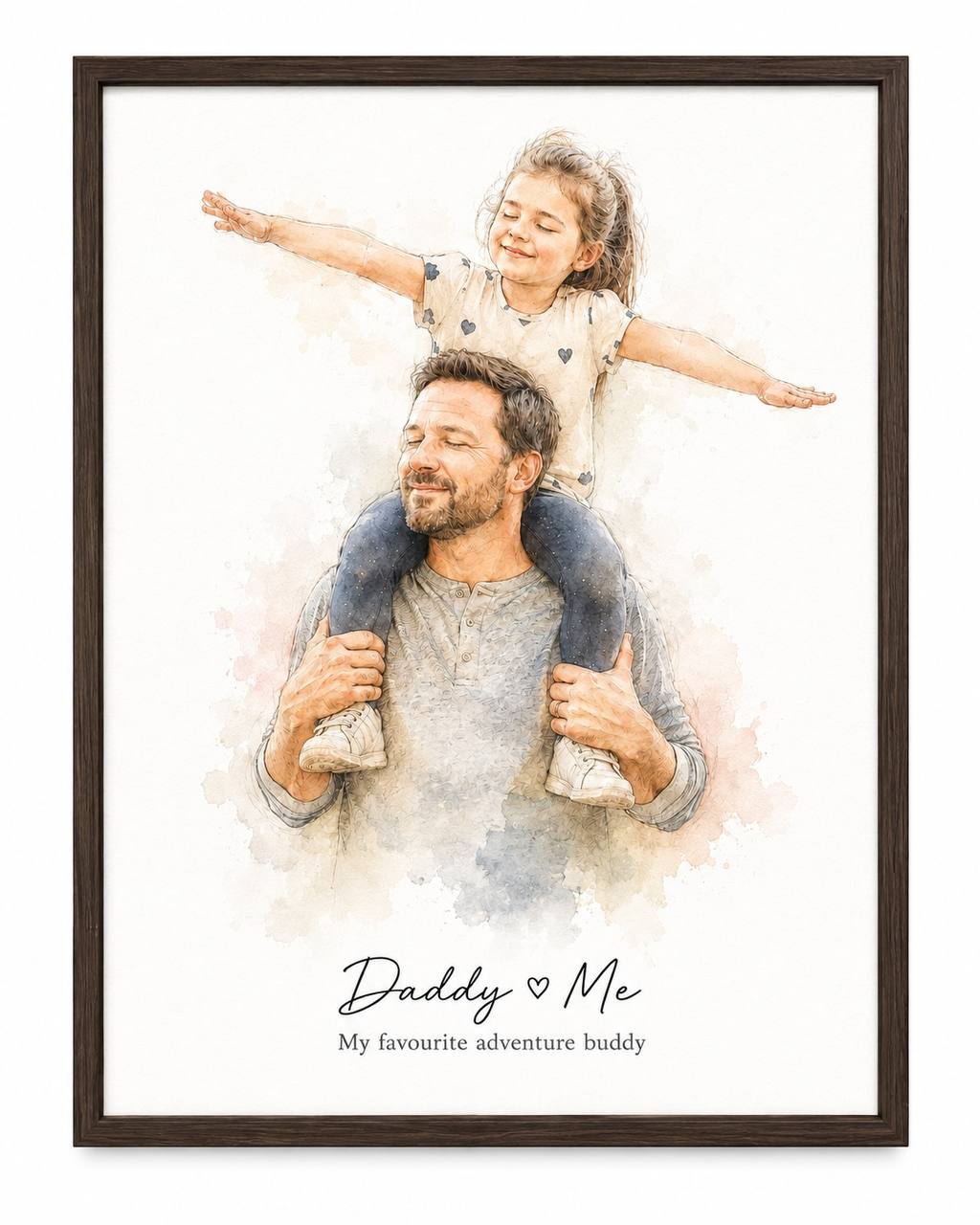 Custom Father's Day watercolor portrait - dad and child moment