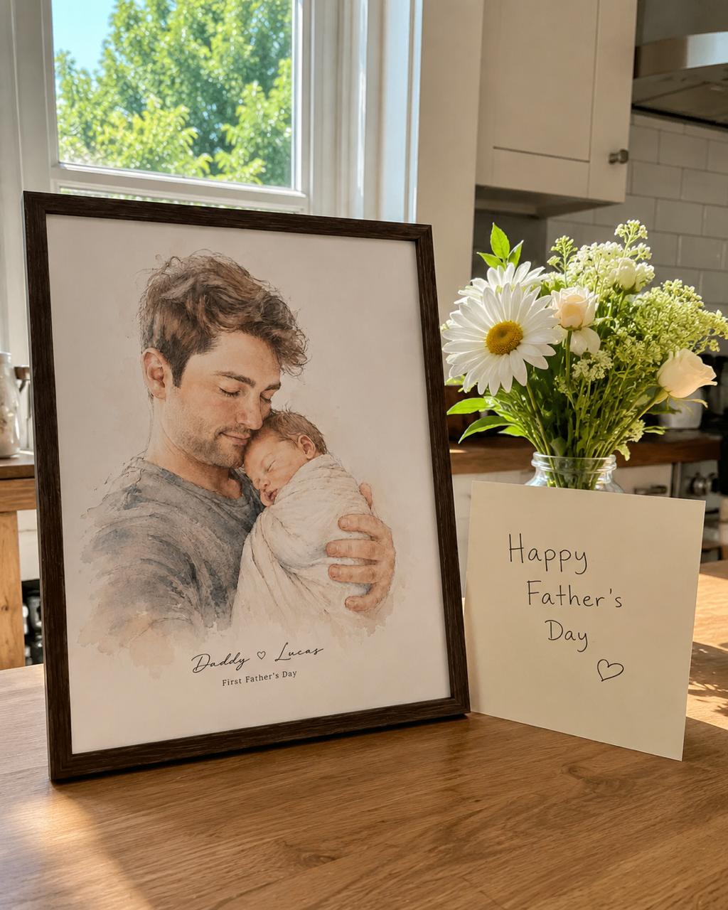 Personalized Father's Day Watercolor Portrait | Hand-Drawn Custom Art