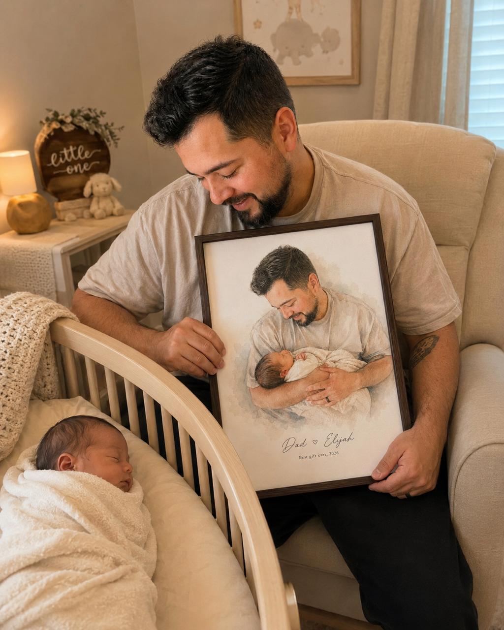 Personalized Father's Day Watercolor Portrait | Hand-Drawn Custom Art