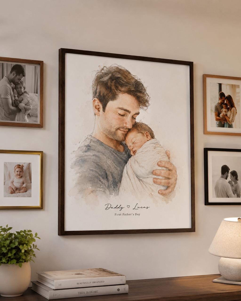 Personalized Father's Day Watercolor Portrait | Hand-Drawn Custom Art