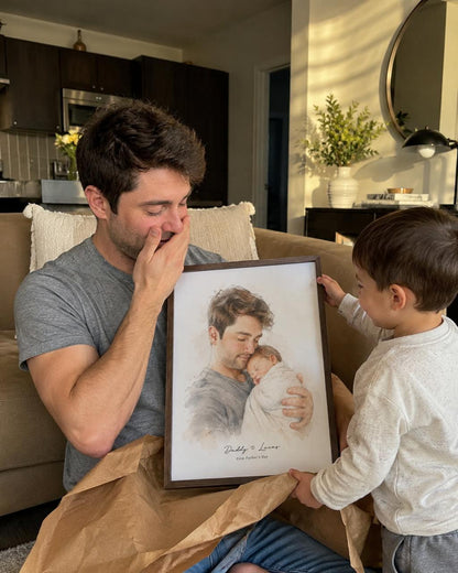 Personalized Father's Day Watercolor Portrait | Hand-Drawn Custom Art