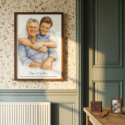 Personalized Father's Day Watercolor Portrait | Hand-Drawn Custom Art