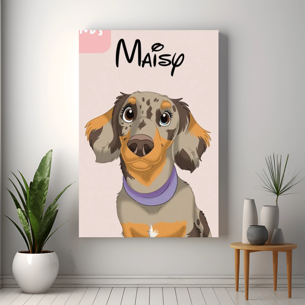 Custom Cartoon Style Pet Canvas — color and style options available for customization
