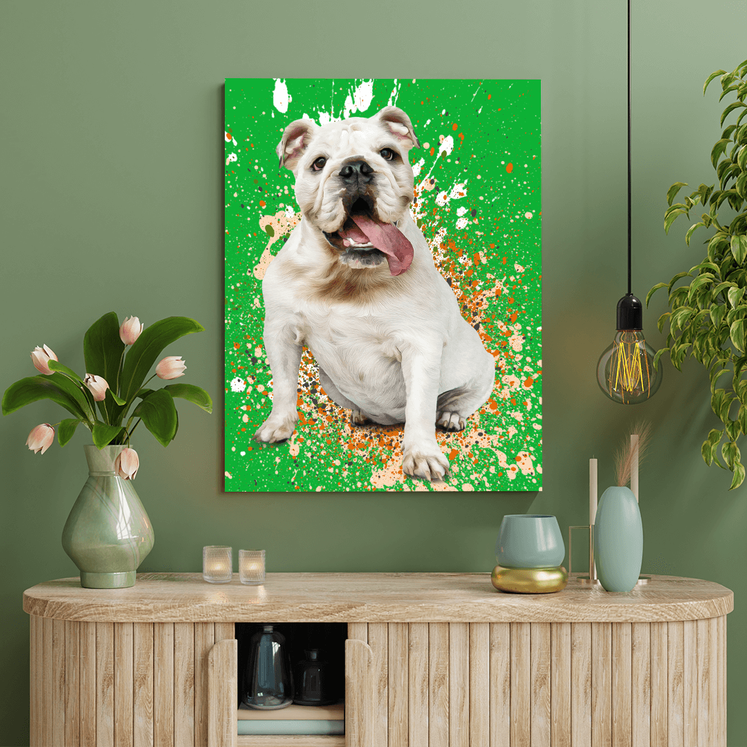 Personalized Pet Art - Splash Style — back of canvas showing solid wood frame and hanging hardware