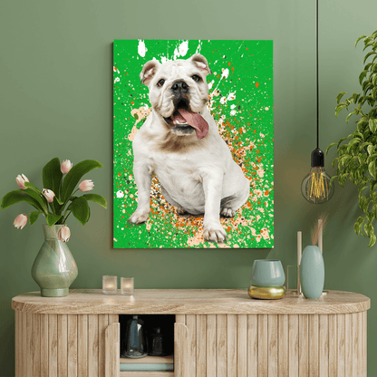 Personalized Pet Art - Splash Style — back of canvas showing solid wood frame and hanging hardware