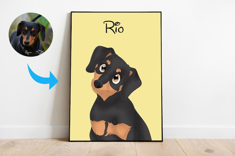 Custom Cartoon Style Pet Canvas — example showing different background color options for pet portrait