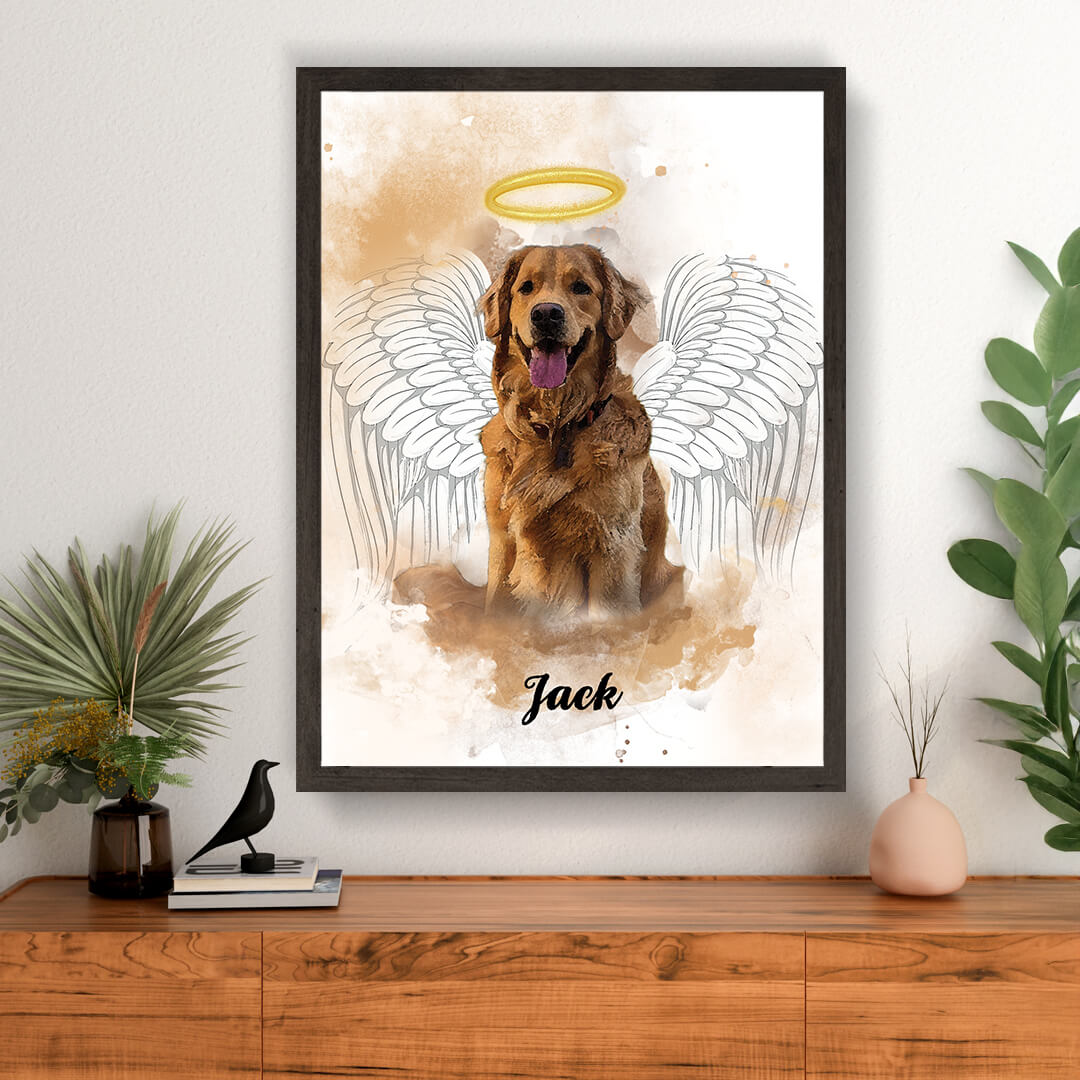 Memorial Keepsake Canvas — example showing different background color options for pet portrait