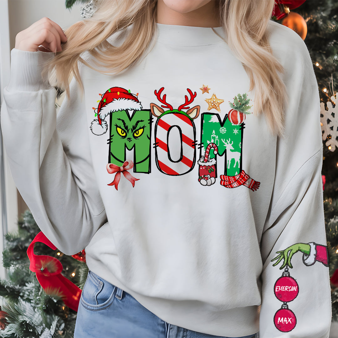 Christmas Sweatshirt With Kids Names On Sleeve