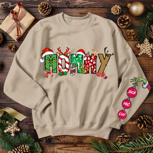 Christmas Sweatshirt With Kids Names On Sleeve