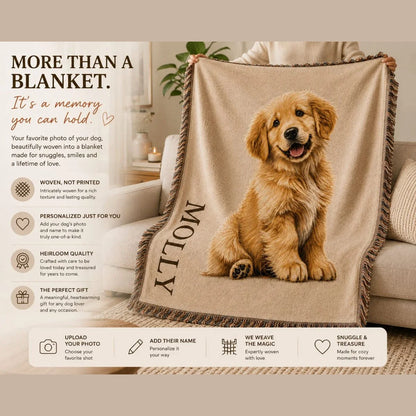 Personalized dog woven blanket gift occasions — birthdays, adoption anniversaries and holidays