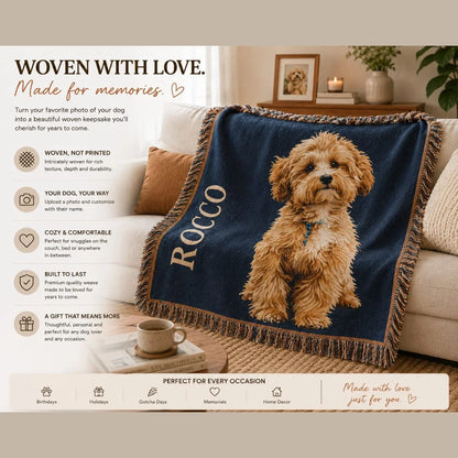 Why the personalized dog woven blanket is woven, not printed — heirloom-quality yarn-dyed cotton