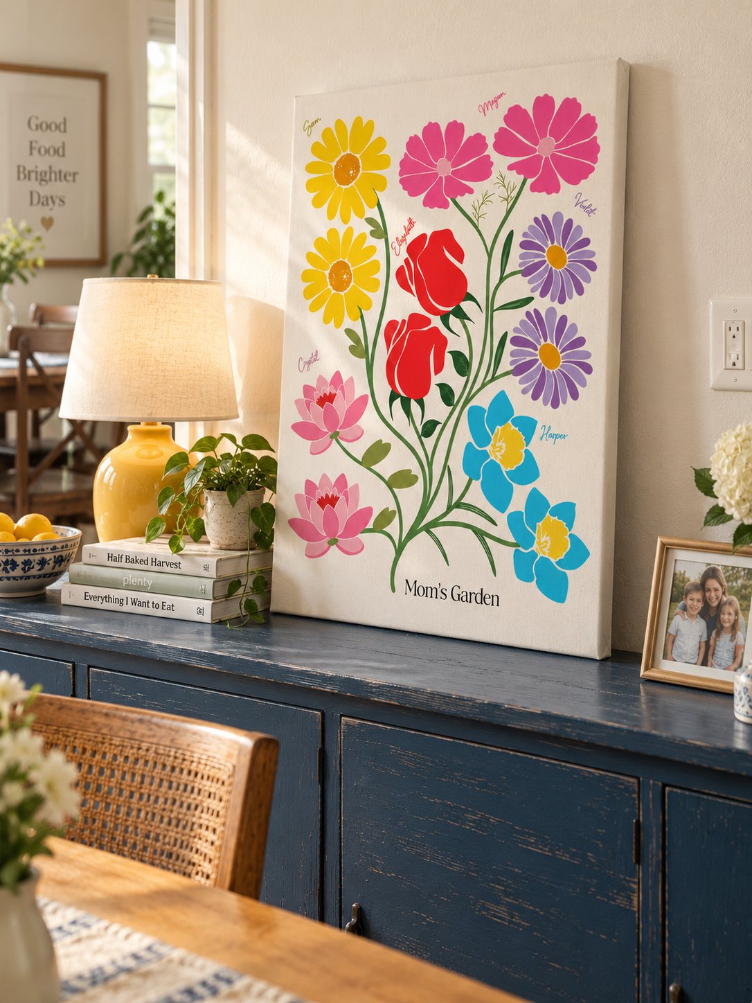 Birth flower family garden print in a real home