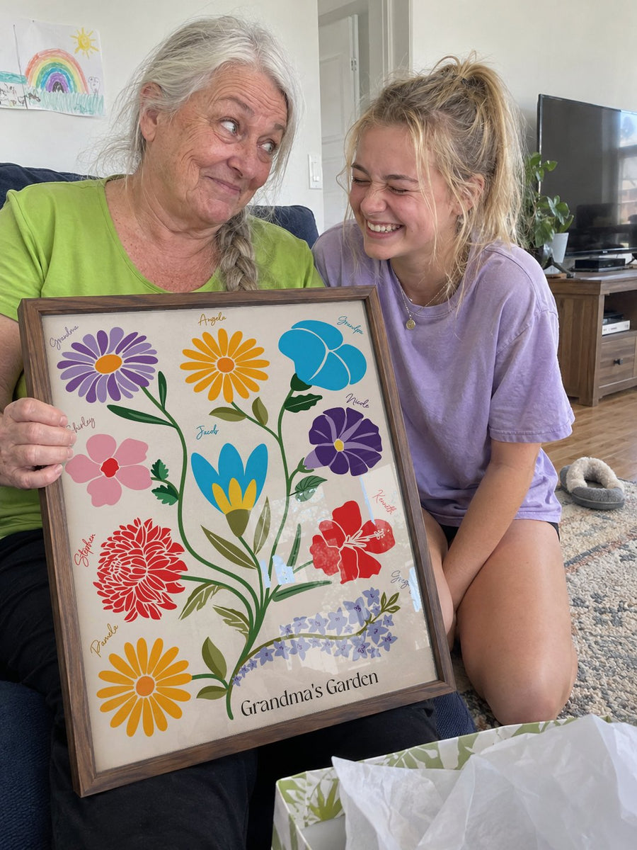 Birth flower family garden print in a real home