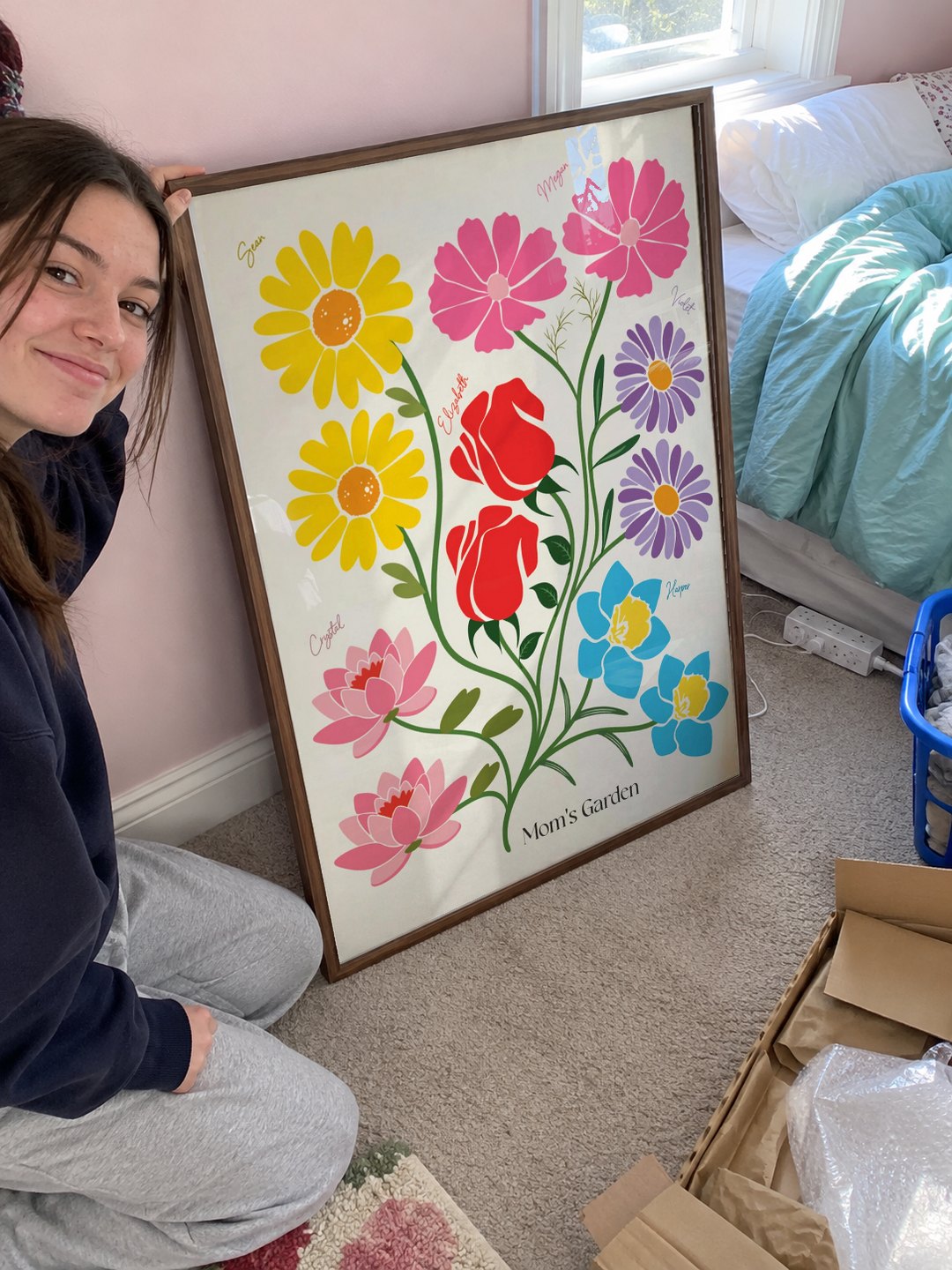 Her garden, just unboxed and leaning in her bedroom
