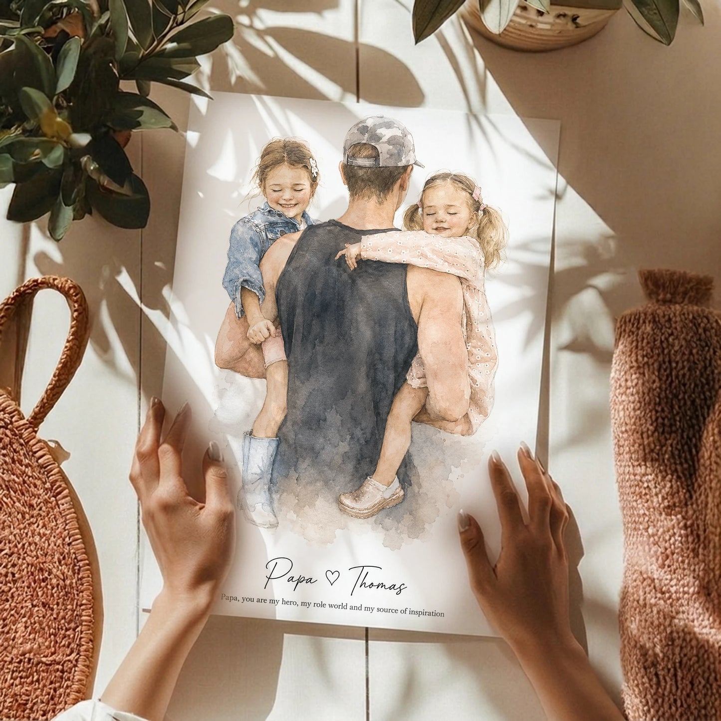 Personalized Father's Day Watercolor Portrait | Hand-Drawn Custom Art