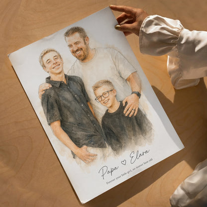 Personalized Father's Day Watercolor Portrait | Hand-Drawn Custom Art