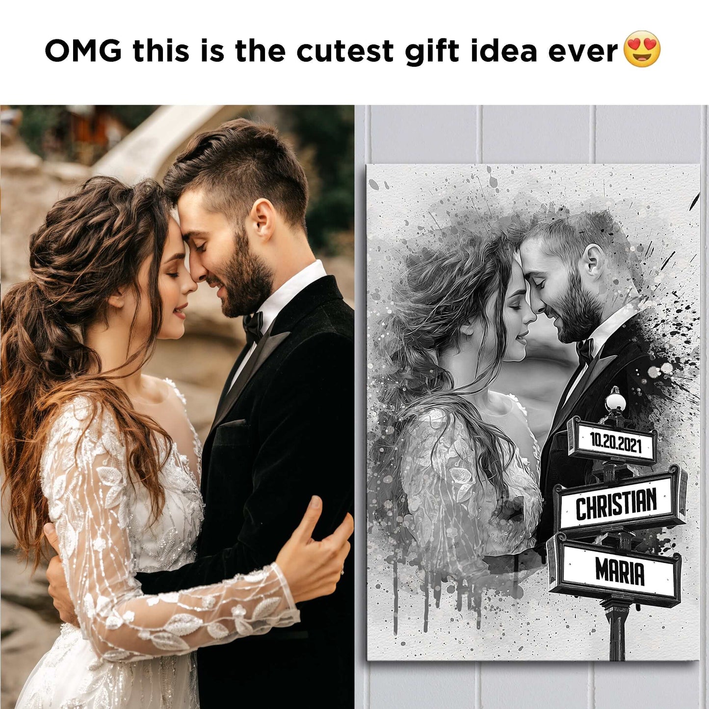 POC Couples Portrait with name — lifestyle shot displayed in home interior