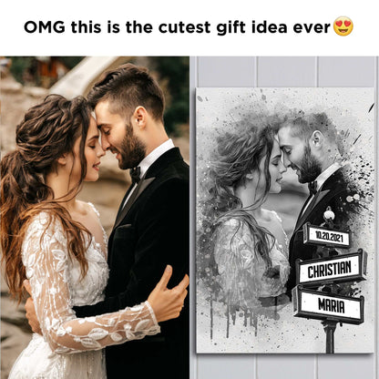 POC Couples Portrait with name — lifestyle shot displayed in home interior