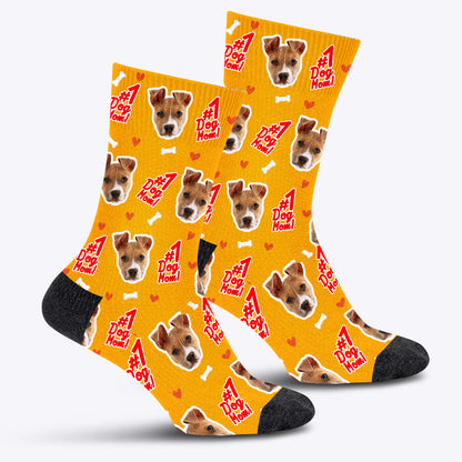 #1 Dog Mom Custom Socks - Pet on Canvas