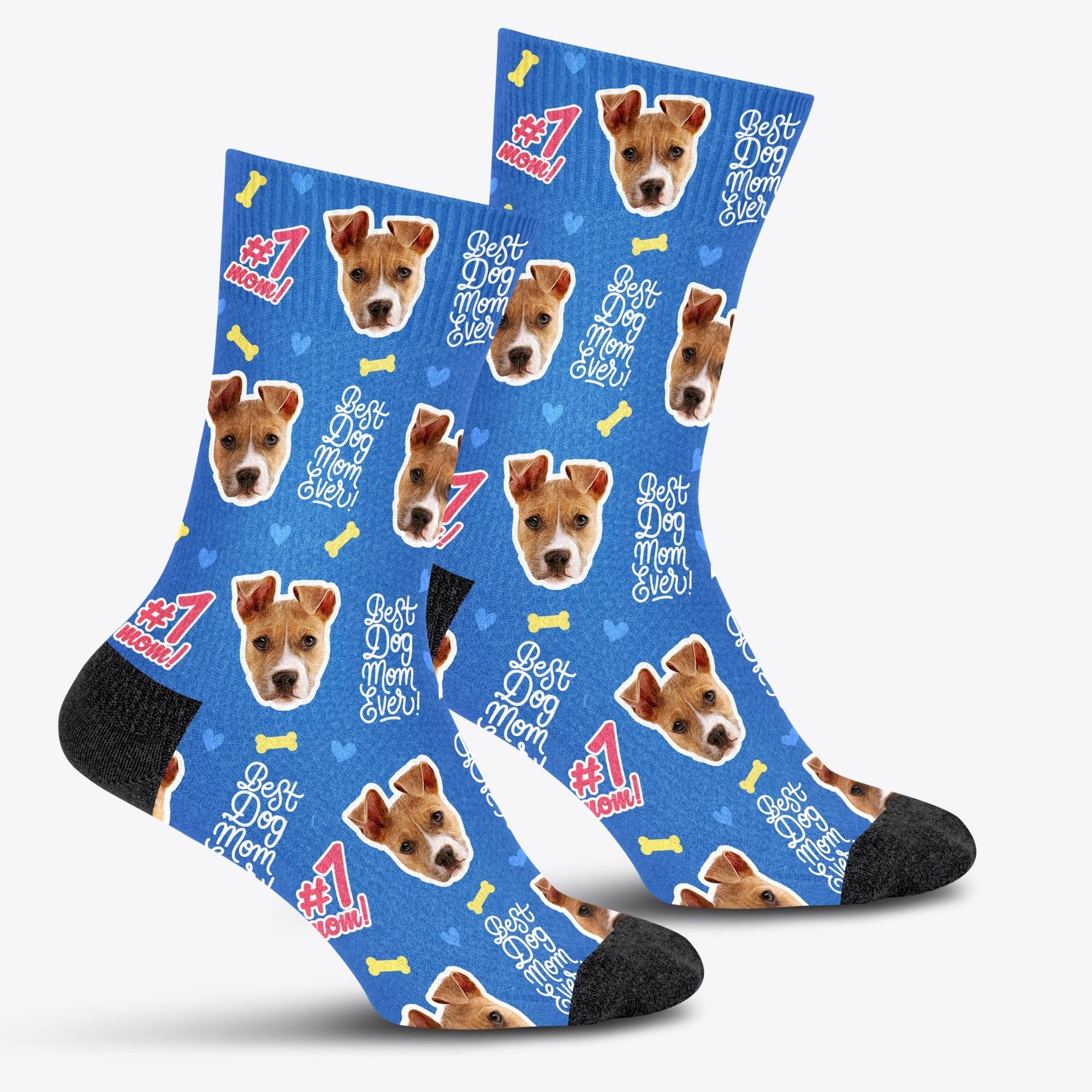 #1 Dog Mom Custom Socks - Pet on Canvas