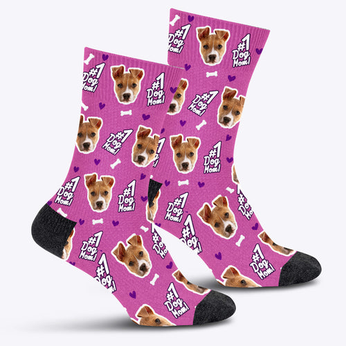 #1 Dog Mom Custom Socks - Pet on Canvas