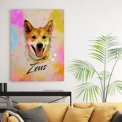 Aurora Portrait - Personalized Pet Art — back of canvas showing solid wood frame and hanging hardware