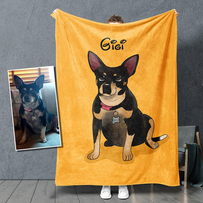 Cartoon Style - Custom Pet Fleece Blanket - Pet on Canvas