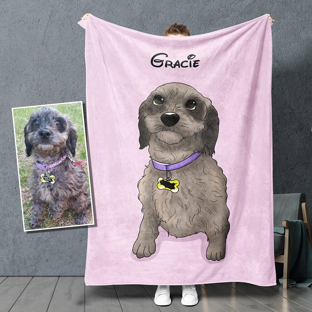 Cartoon Style - Custom Pet Fleece Blanket - Pet on Canvas